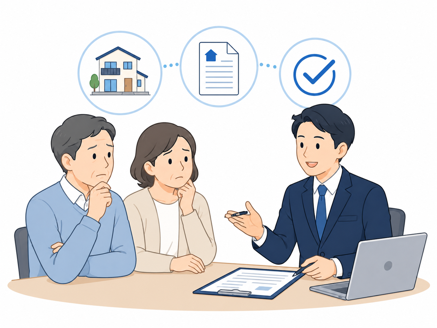 地主とのトラブルを抱えた借地権について専門スタッフへ相談する夫婦