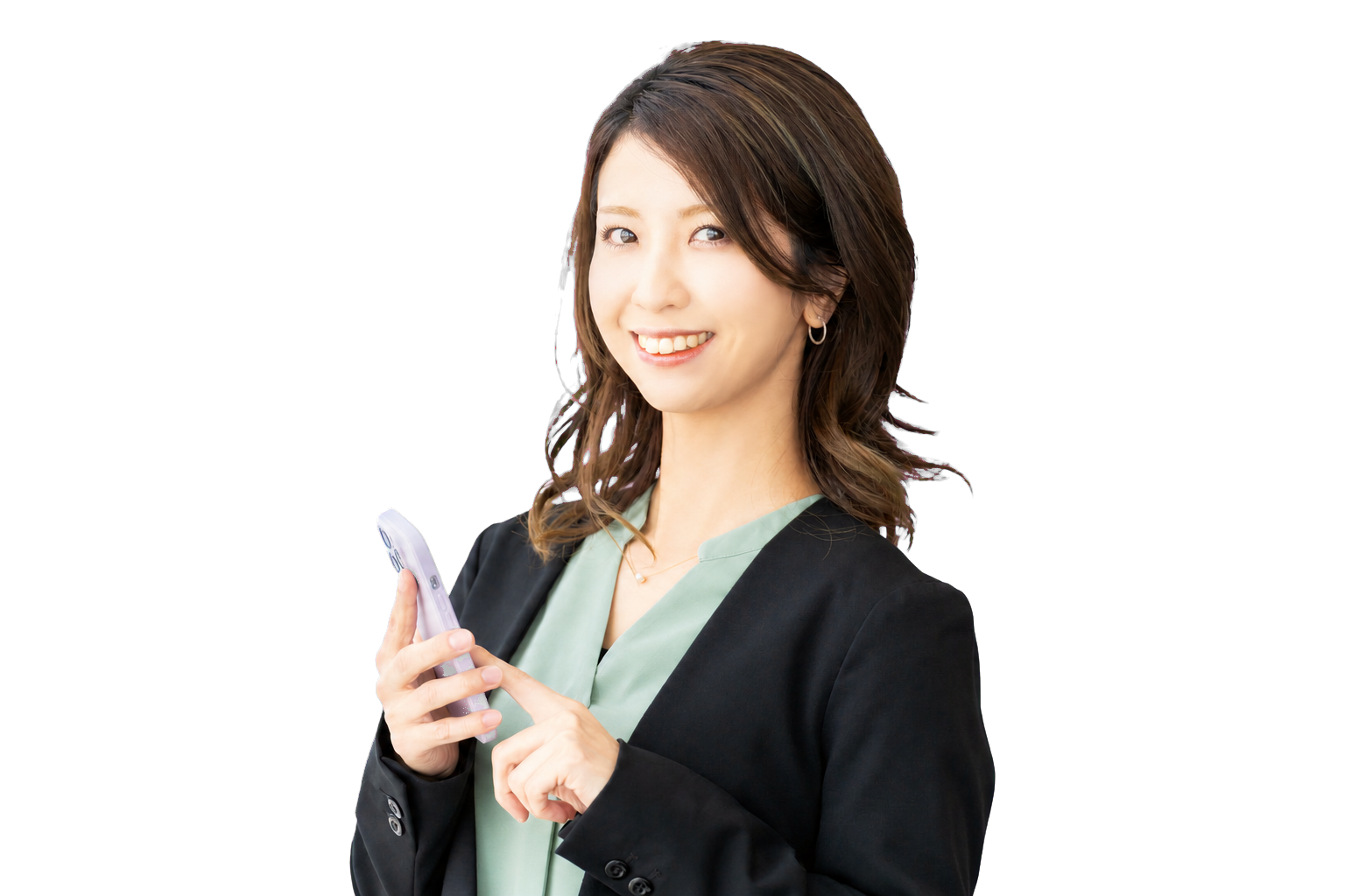 スマートフォンからのご相談を案内する女性スタッフ