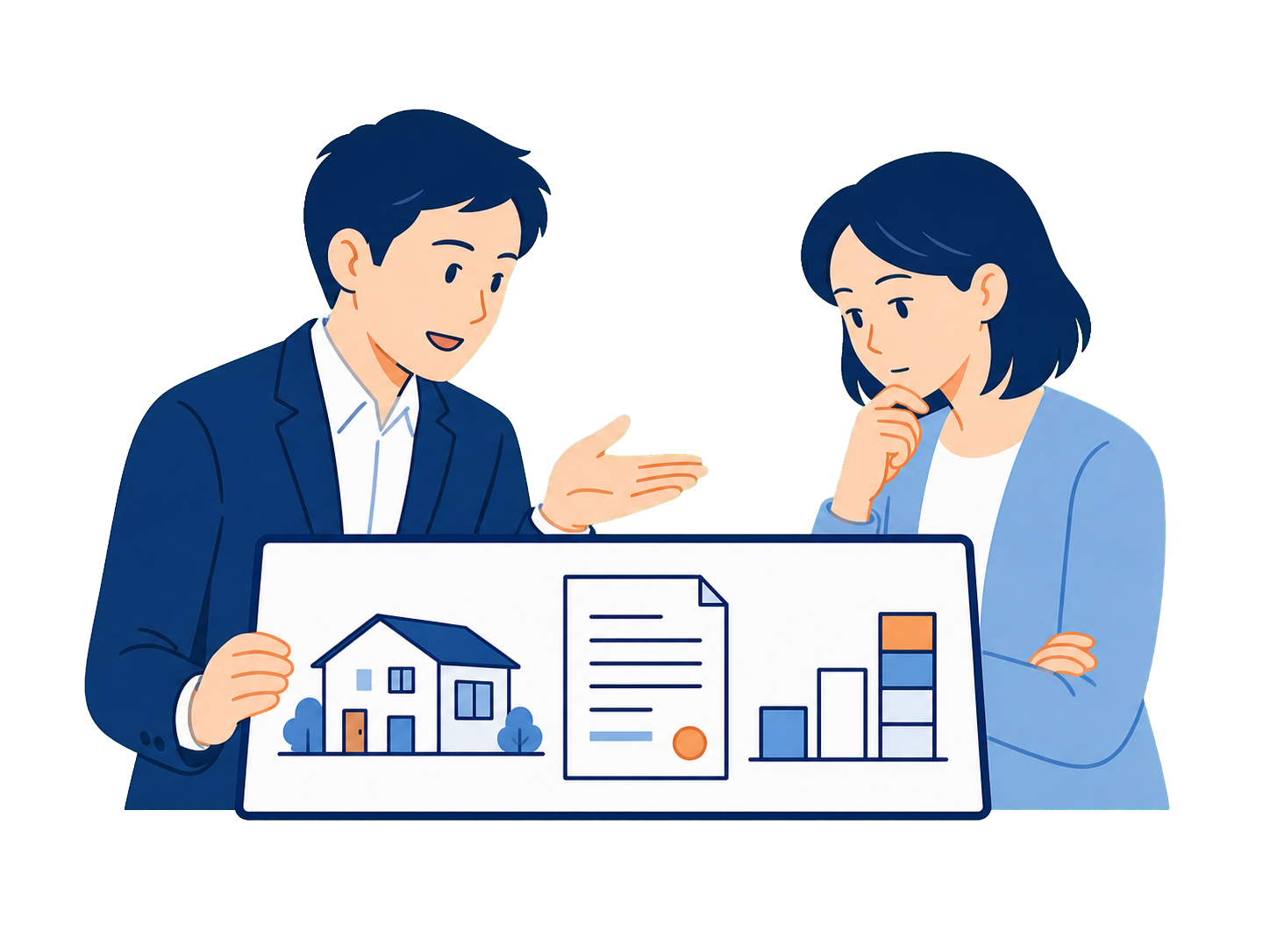売却方法や査定内容の提案を一緒に確認している様子