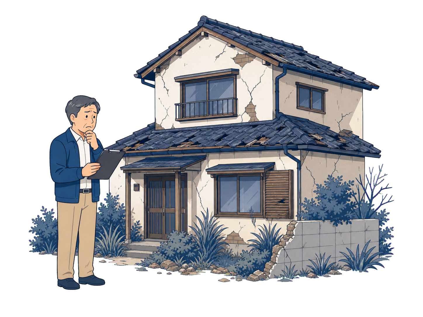 老朽化した古家の状態を確認している様子